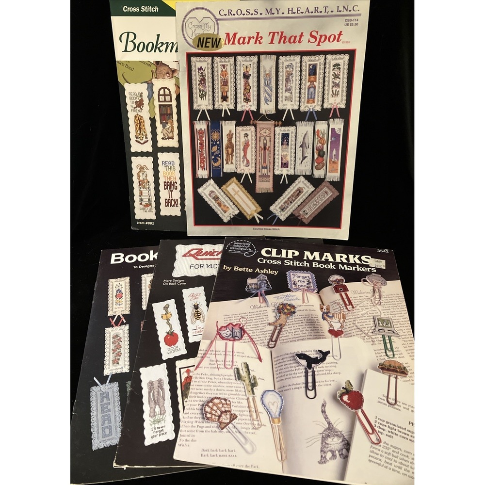 Lot of 5 Booklets Cross Stitch Bookmark Designs & Patterns Crews Cross My Heart